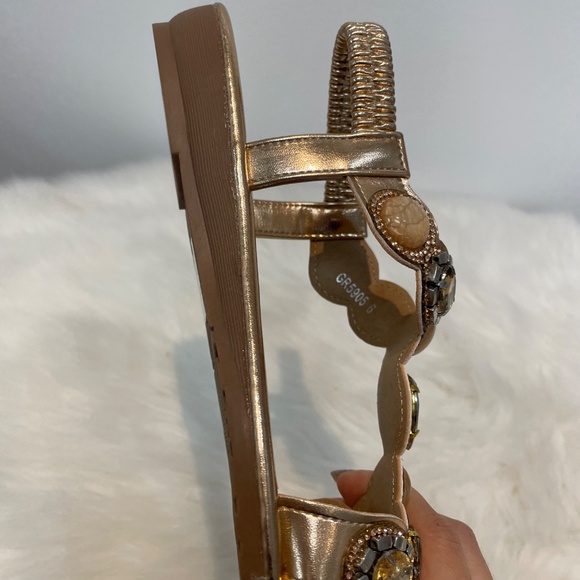 Rhinestone Sandals T-Strap Buckle Bohemian Pearl Crystal Flat Sandals 5905 - Picture 5 of 6